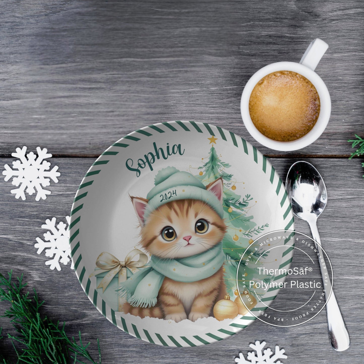 Personalized Cat Plate Babys First Christmas Plate