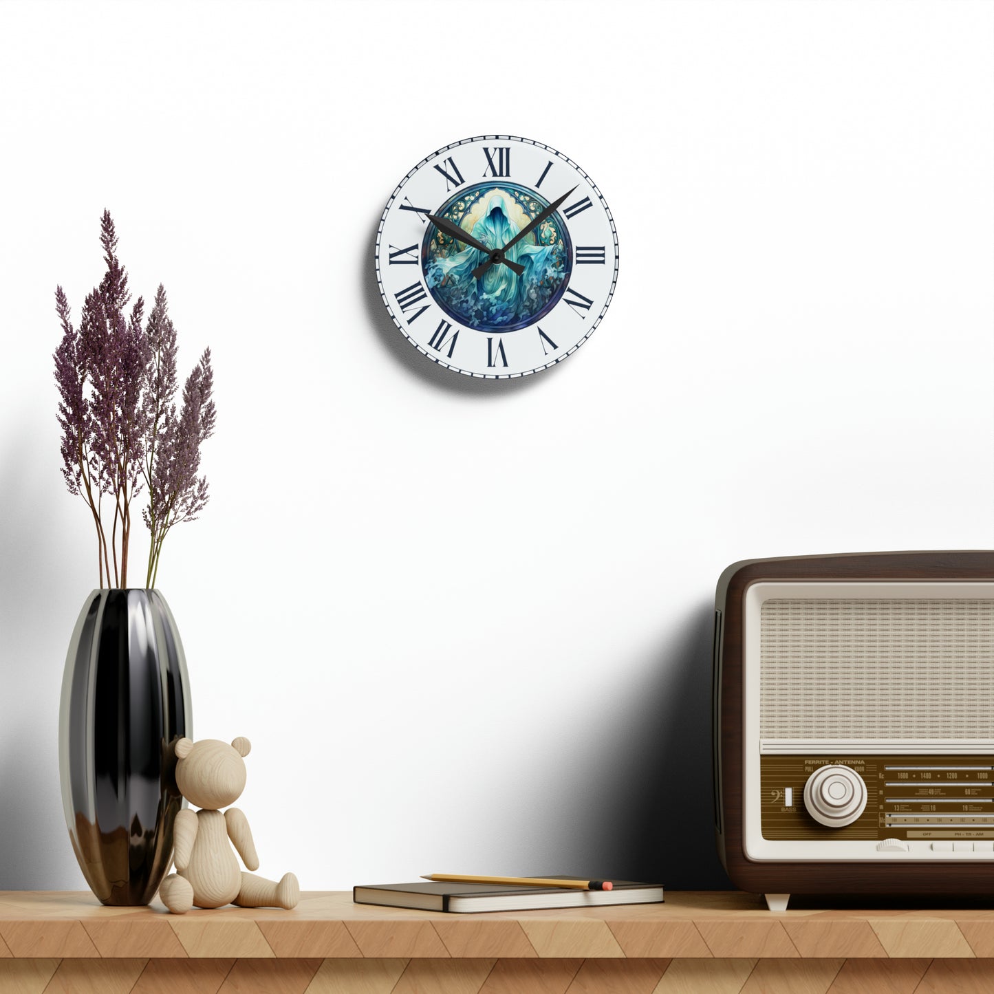 Spooky Blue Phantom Halloween Hanging Wall Clock Ghost Clock, Unique Wall Clock Halloween Gift Ideas Scary Halloween Home Decor