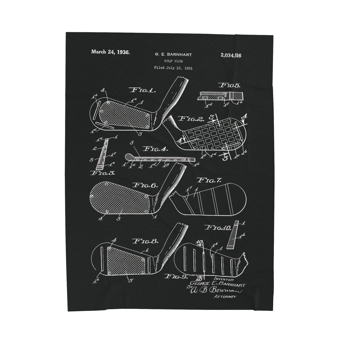 Golf Club Patent Blanket Gift for Golfer