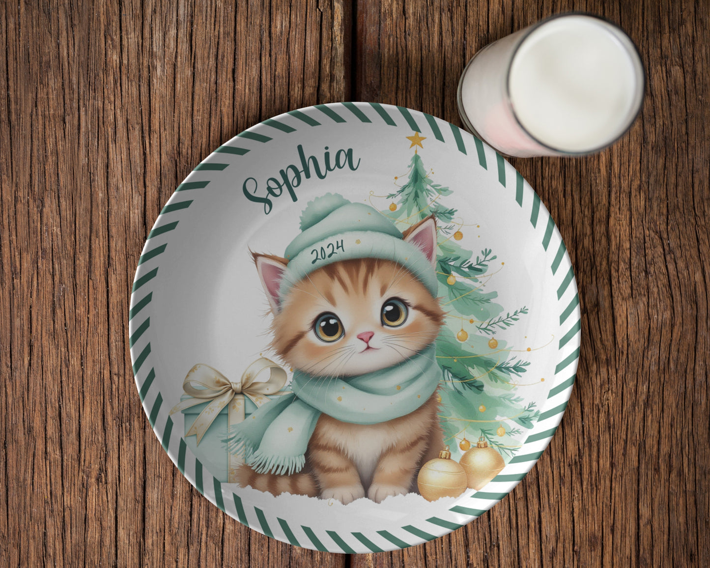 Personalized Cat Plate Babys First Christmas Plate