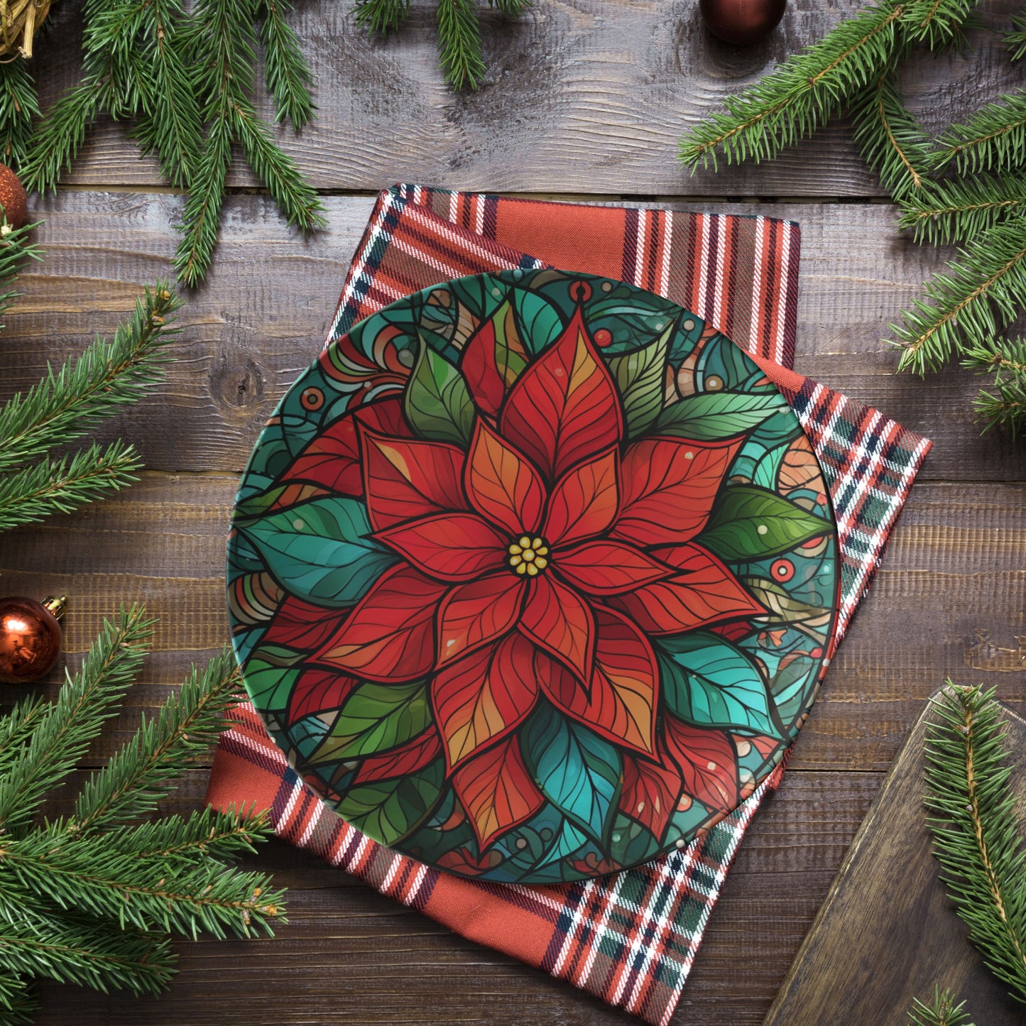 Thermosaf Polymer Plastic Christmas Poinsettia Plate