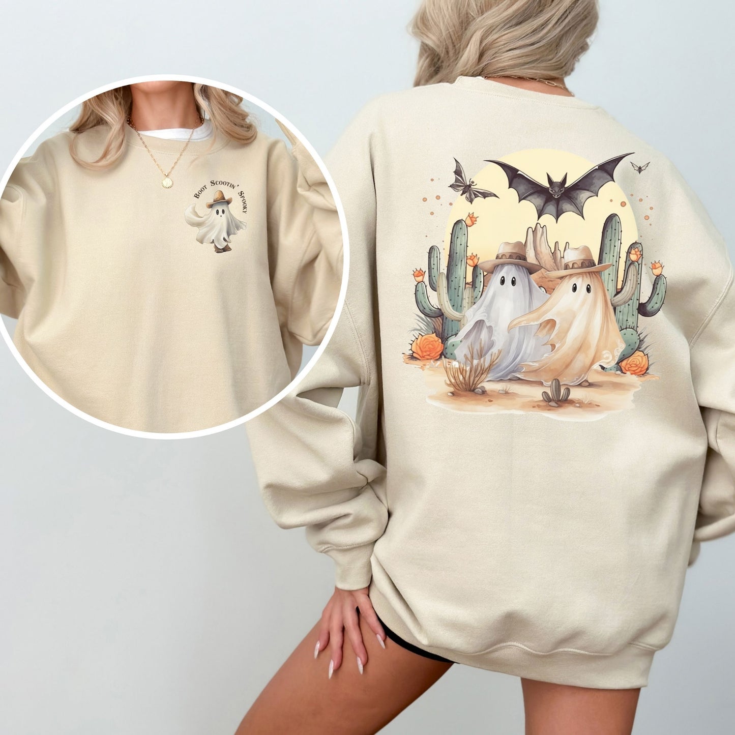 Boot Scootin' Spooky Western Sweatshirt Front and Back Design