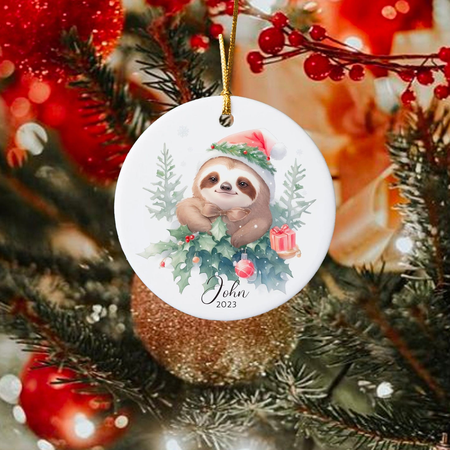 Personalized Sloth Christmas Ornament