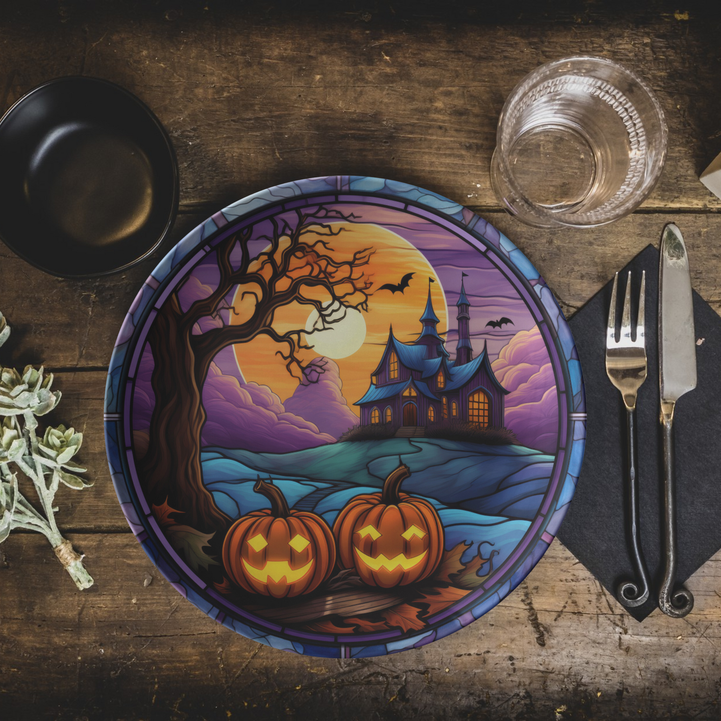 Haunted Mansion Thermosaf Polymer Plastic Halloween Plates Haunted House Dinnerware
