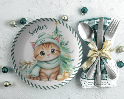 Personalized Cat Plate Babys First Christmas Plate