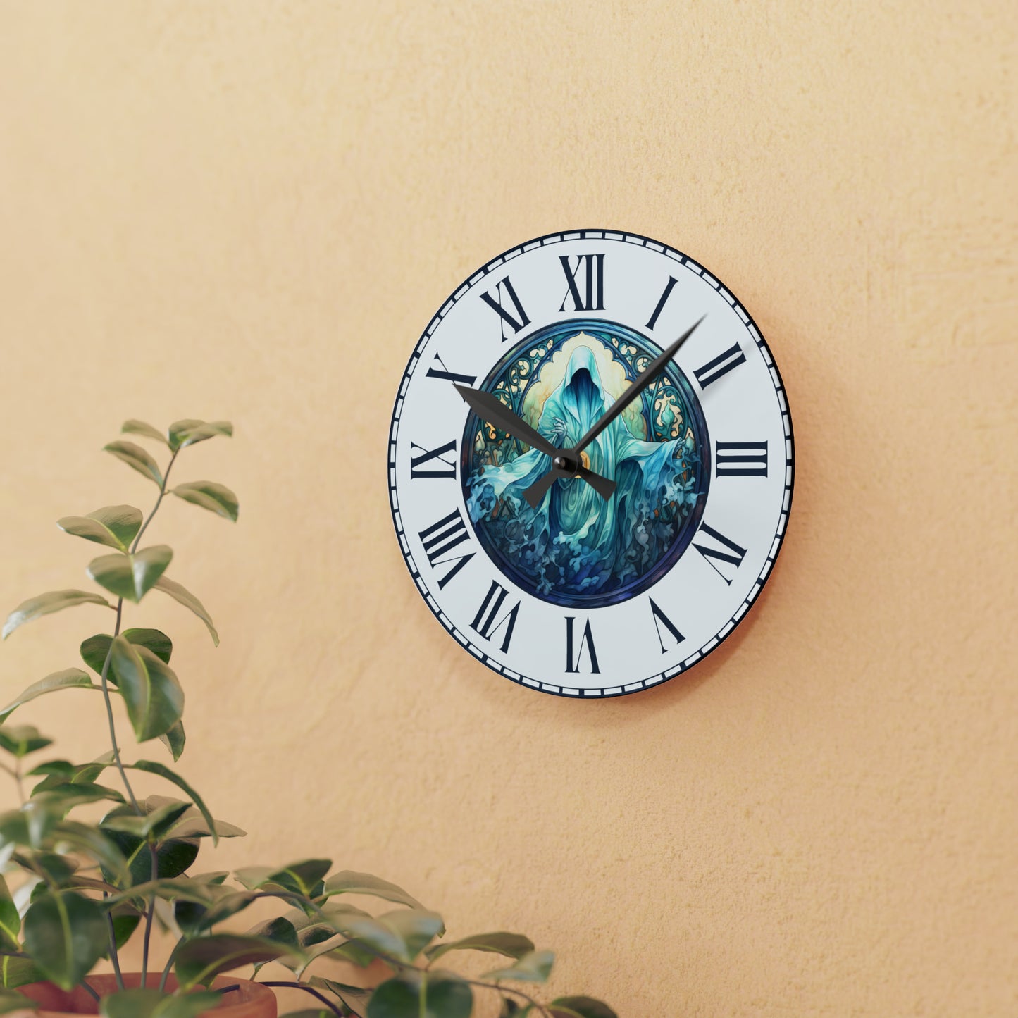 Spooky Blue Phantom Halloween Hanging Wall Clock Ghost Clock, Unique Wall Clock Halloween Gift Ideas Scary Halloween Home Decor