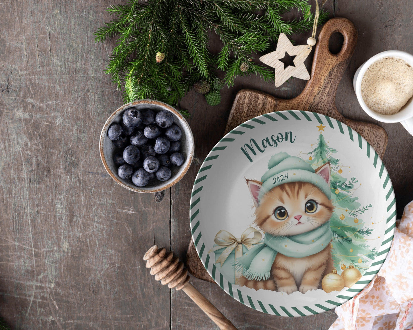 Personalized Cat Plate Babys First Christmas Plate