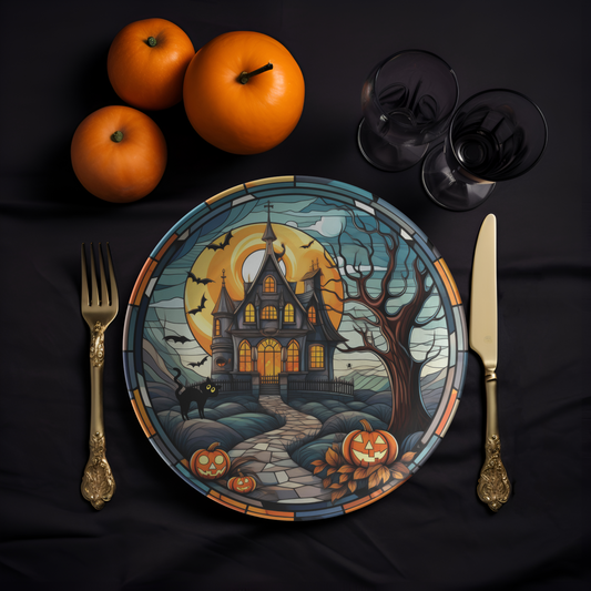 Thermosaf Polymer Plastic Haunted House Halloween Plates