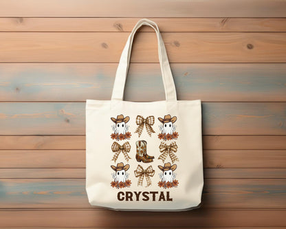 Personalized Halloween Cowboy Ghost Coquette Tote Bag