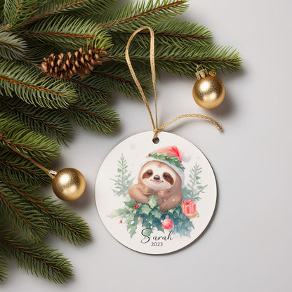 Personalized Sloth Christmas Ornament