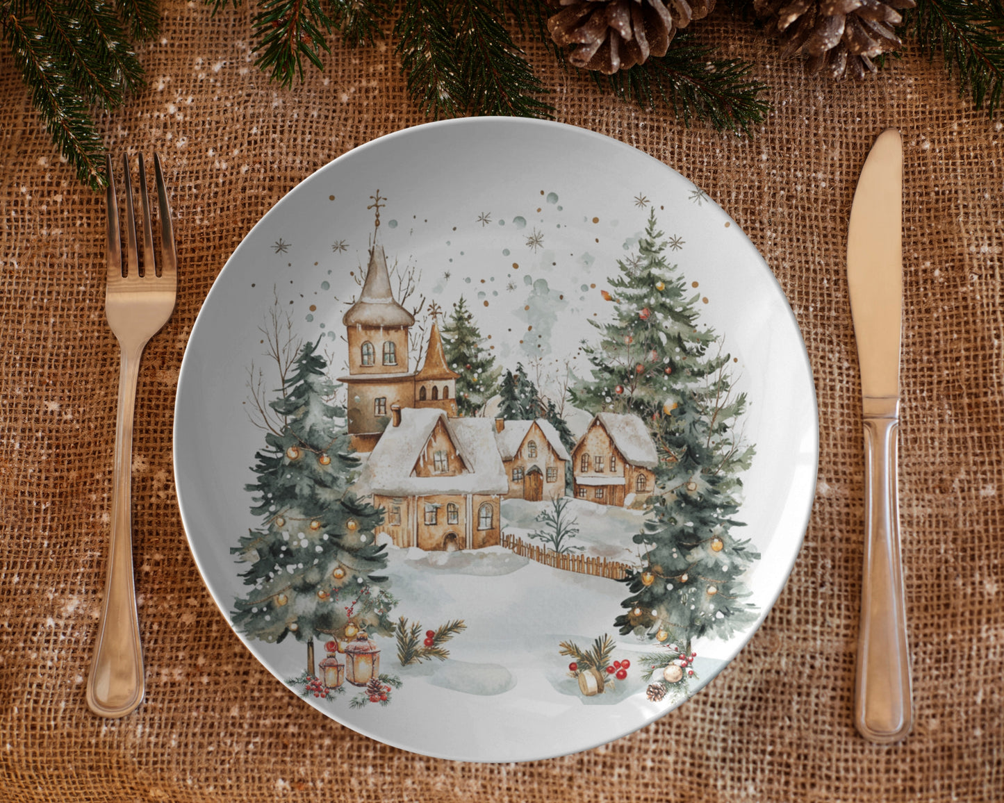 Small Town Christmas Holiday Dinner Plate Set