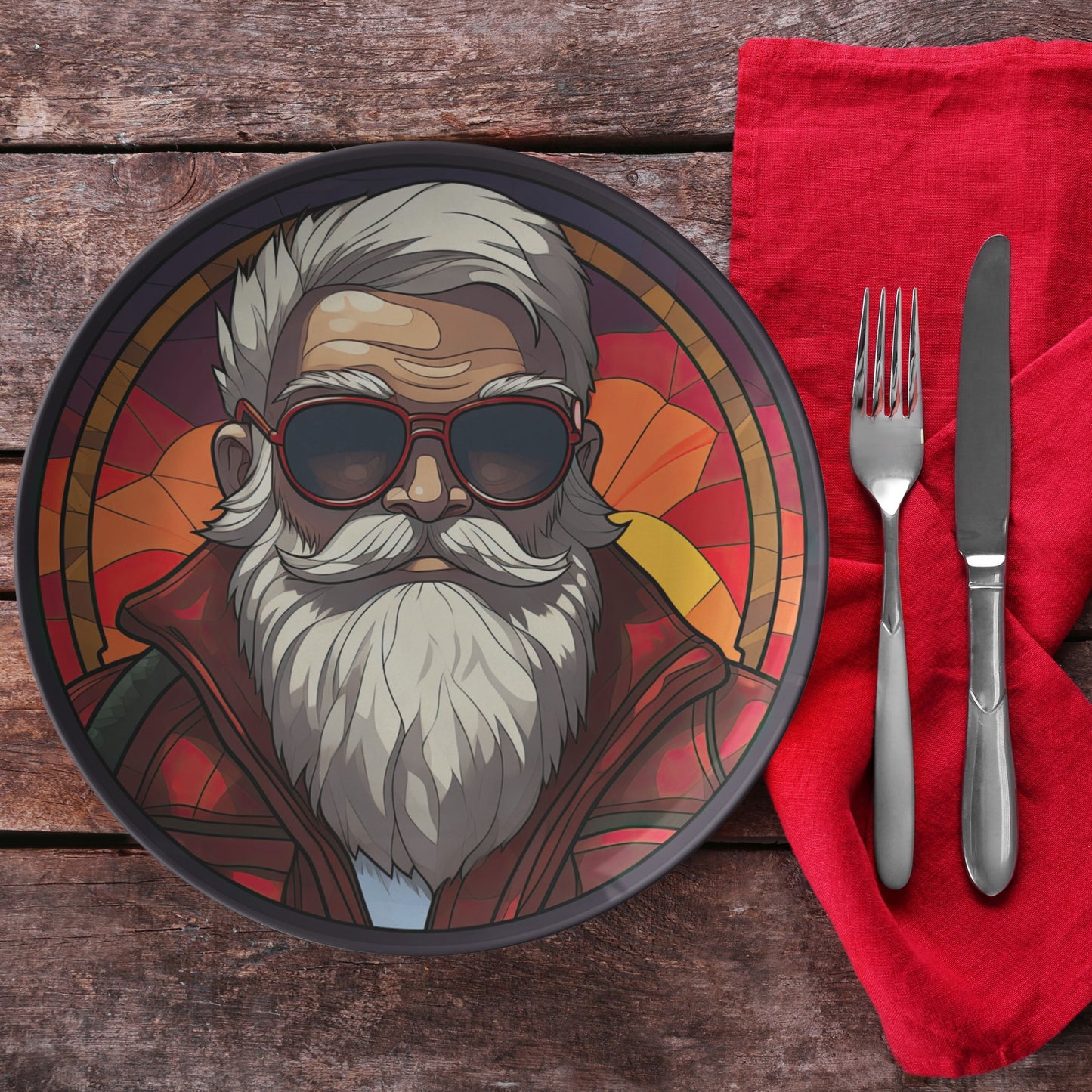 Cool Santa Christmas Plate Thermosaf Polymer Plastic Plate