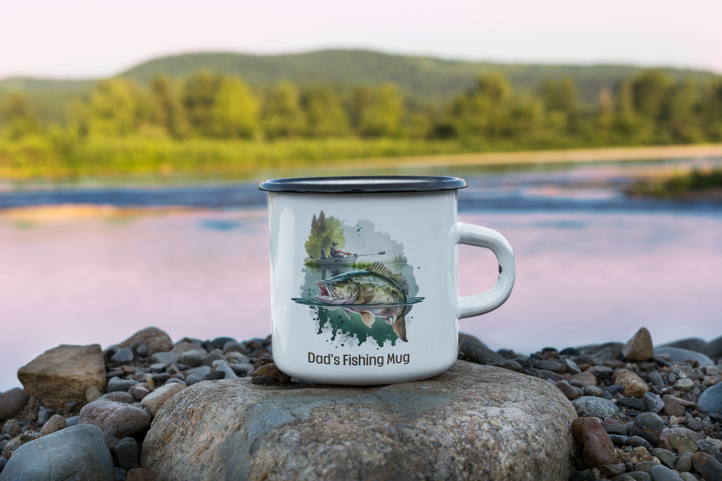 Fishing Gift Enamel Camping Mug 12 oz Coffee Mug Fathers Day Gift for Him Fishing Mug Camp Cup