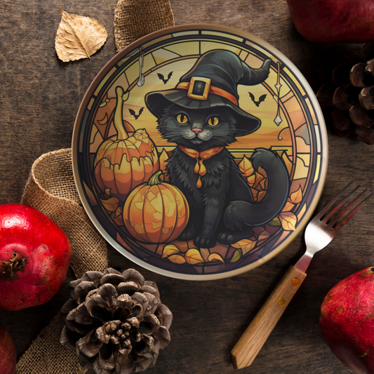 Black Cat Halloween Plates Thermosaf Polymer Plastic Halloween Party Plates