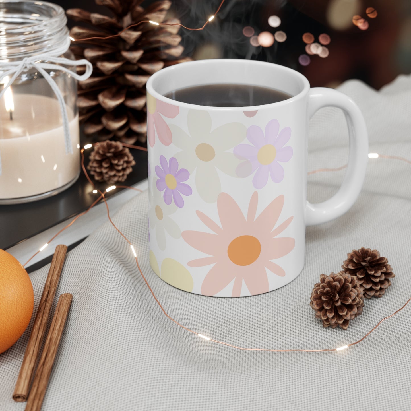 Joyful Blooms Flower Mug Floral Coffee Mug Gift for Her Pastel Mug Mimi Gift from Grandkids Grammy Gift Flowery Ceramic Mug 11oz