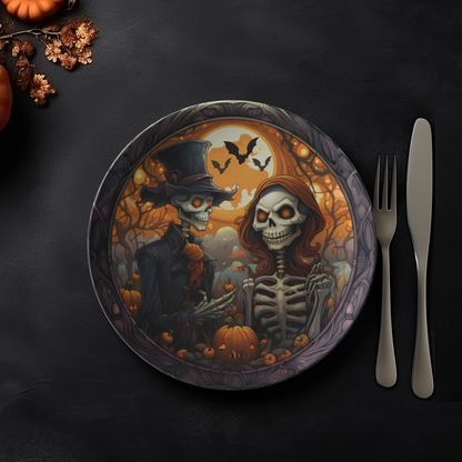 Spooky Skeleton Bride and Groom Thermosaf Polymer Plastic Halloween Wedding Plate