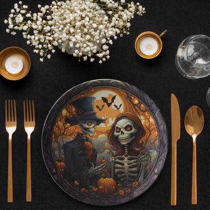 Spooky Skeleton Bride and Groom Thermosaf Polymer Plastic Halloween Wedding Plate