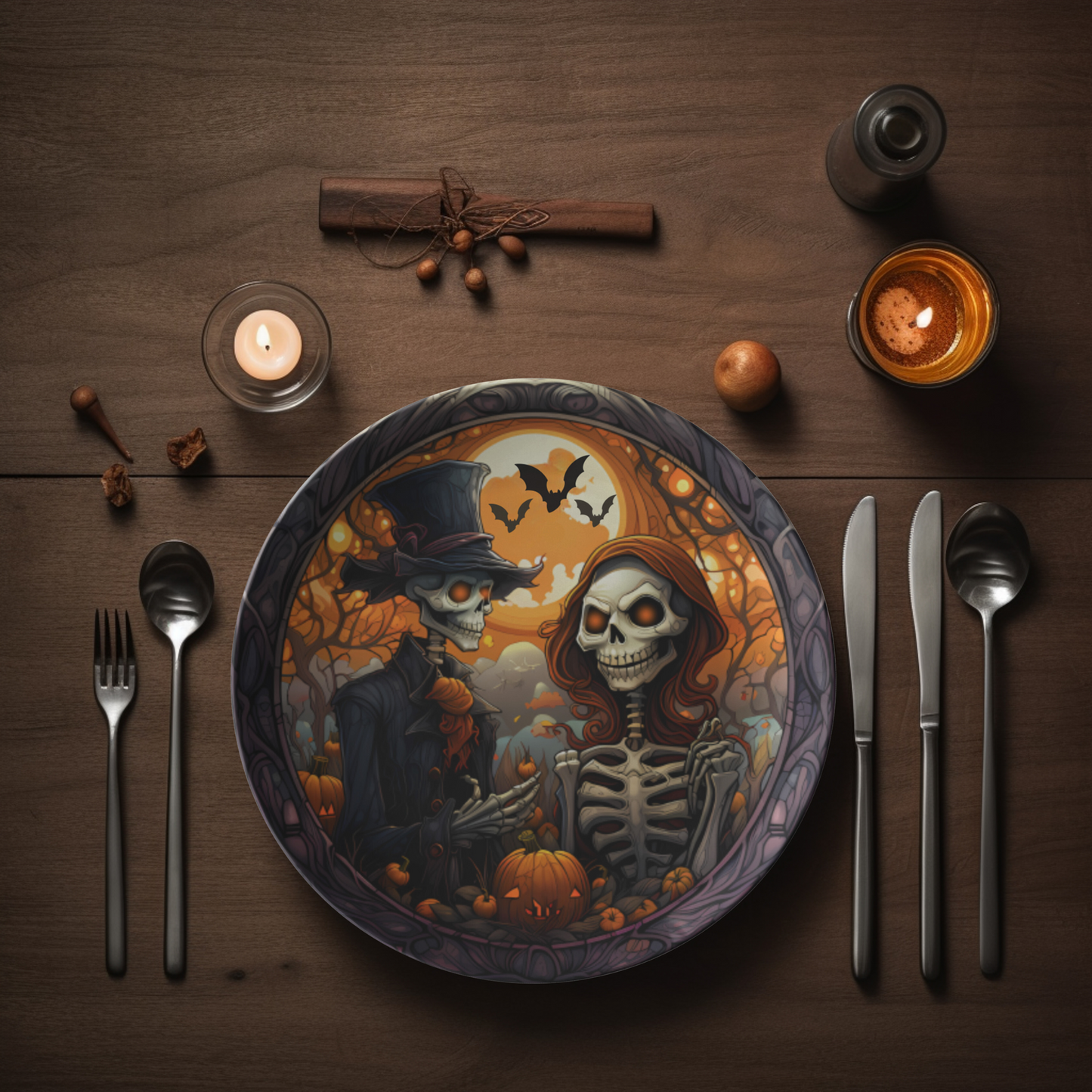 Spooky Skeleton Bride and Groom Thermosaf Polymer Plastic Halloween Wedding Plate