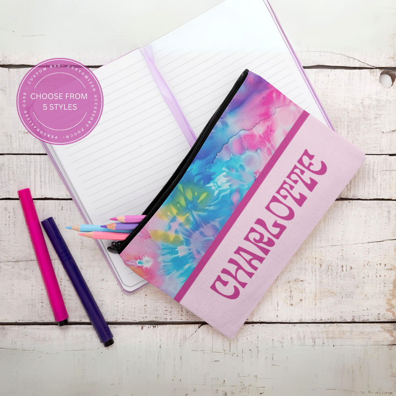 Personalized Tie Dye Pencil Case Back to School Gift