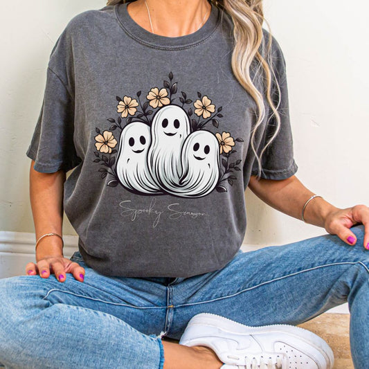 Spooky Season Retro Floral Ghost Shirt, Cute Ghost Spooky Season Shirt Retro Halloween Shirt Stay Spooky Comfort Colors Shirt