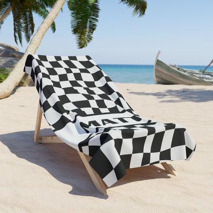 Personalized Checkered Flag Beach Towel Gift For Racer