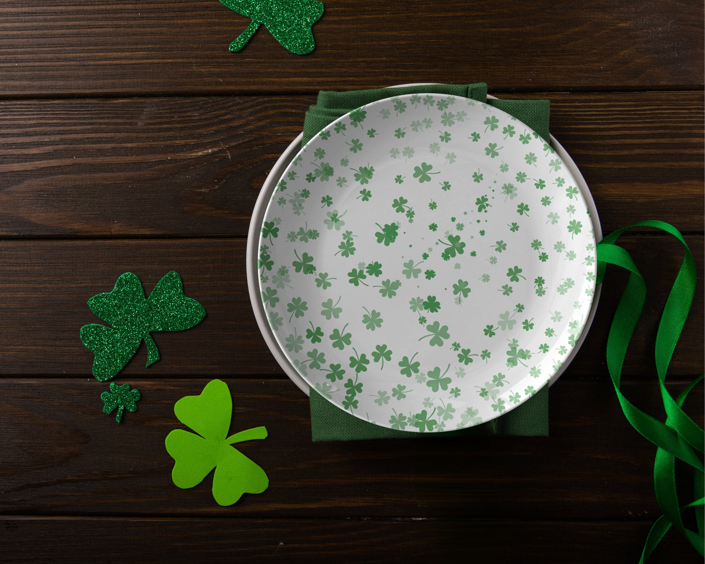 Lucky Four Leaf Clovers Plastic Plate