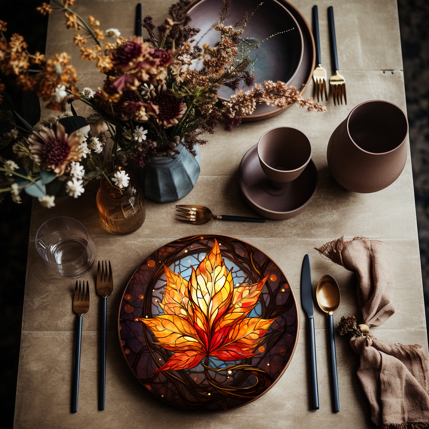 Orange and Gold Leaf Bone China Plate