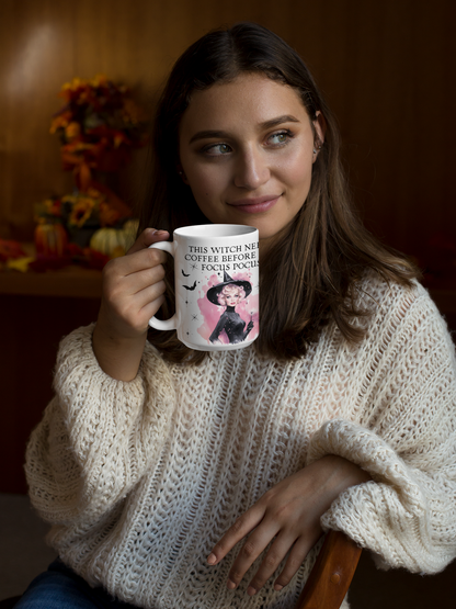 This Witch Needs Coffee Before Any Focus Pocus Funny Retro Coffee Mug