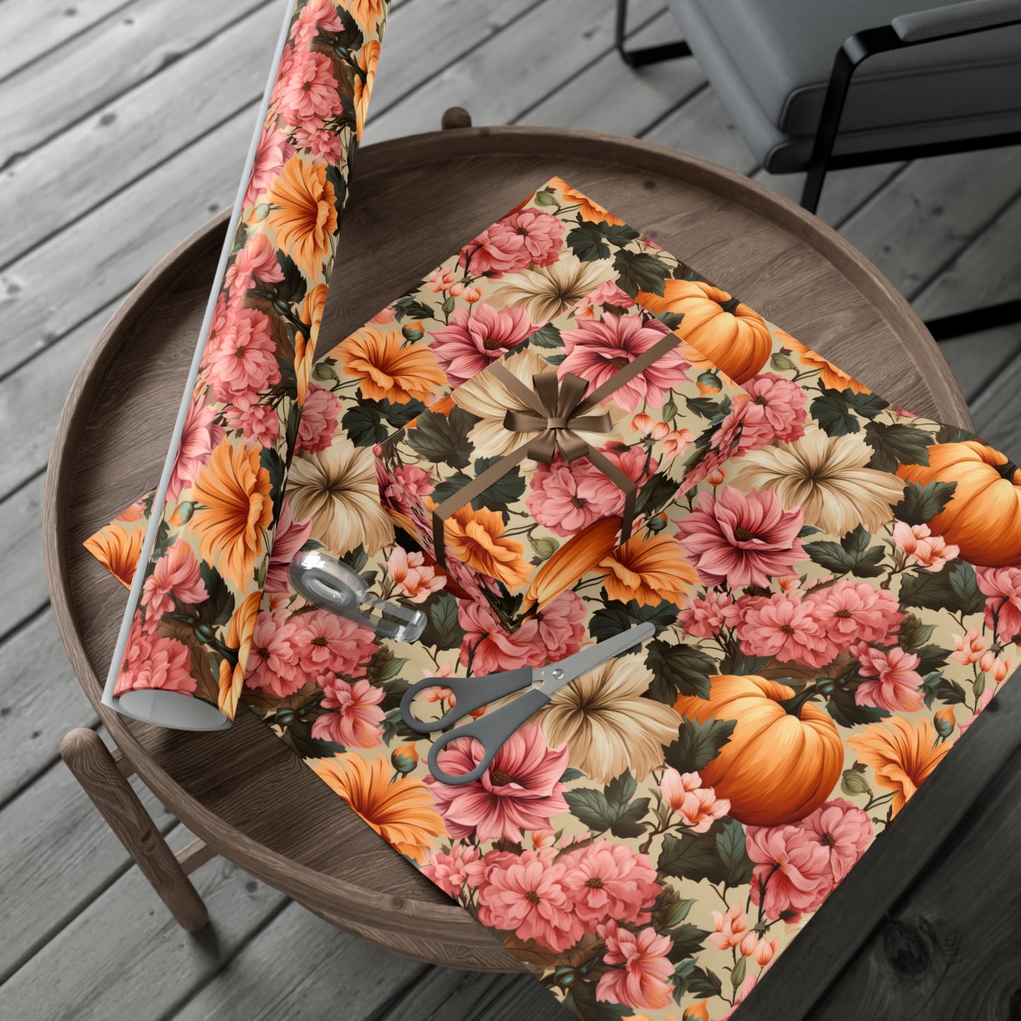 Fall Floral Wrapping Paper Roll Holiday Wrapping Paper Pumpkin Wrapping Paper 6 Foot Roll Gift Wrapping Paper Autumn Wrapping Paper