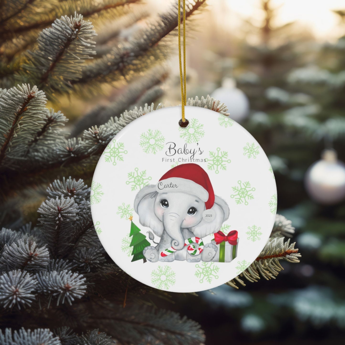 Baby First Christmas Elephant Ornament Personalized