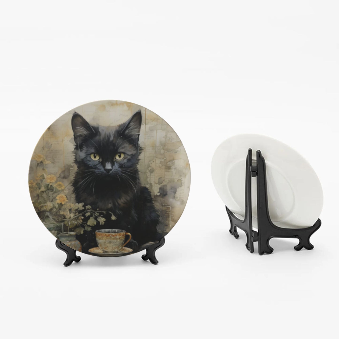 Black Cat Bone China Plate Fall Table Decor