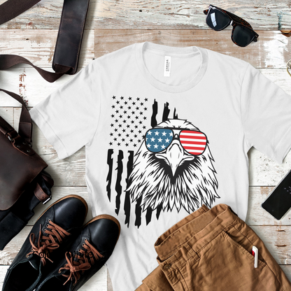 Men’s Patriotic Shirt Fourth of July TShirt Witty American Flag Shirt Patriotic Eagle With Sunglasses July 4th Gift for Him Independence Day