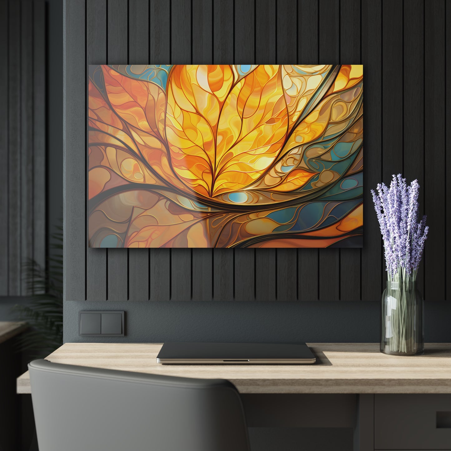 Fall Symphony Abstract Blue and Orange Wall Art Modern Landscape Wall Art Acrylic Art Print