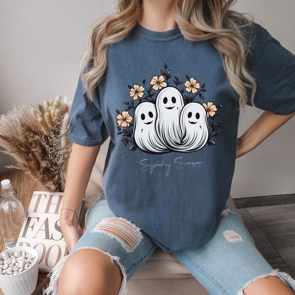 Spooky Season Retro Floral Ghost Shirt, Cute Ghost Spooky Season Shirt Retro Halloween Shirt Stay Spooky Comfort Colors Shirt