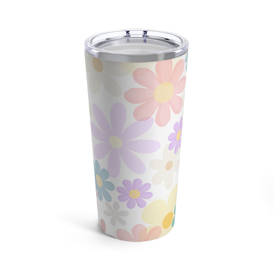 Floral Stainless Steel Tumbler Coffee Cup Gift for Her Pastel Summer Tumbler Travel Mug Flowery Mom Gift 20 oz Vacation Tumbler