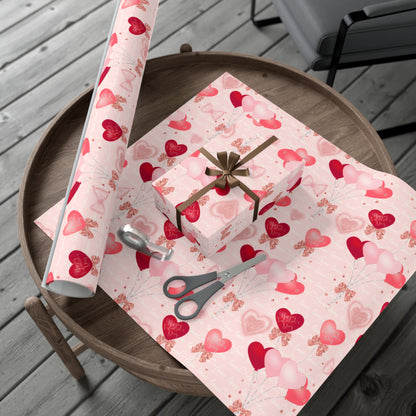 Red and Pink Heart Balloons Valentines Day Wrapping Paper