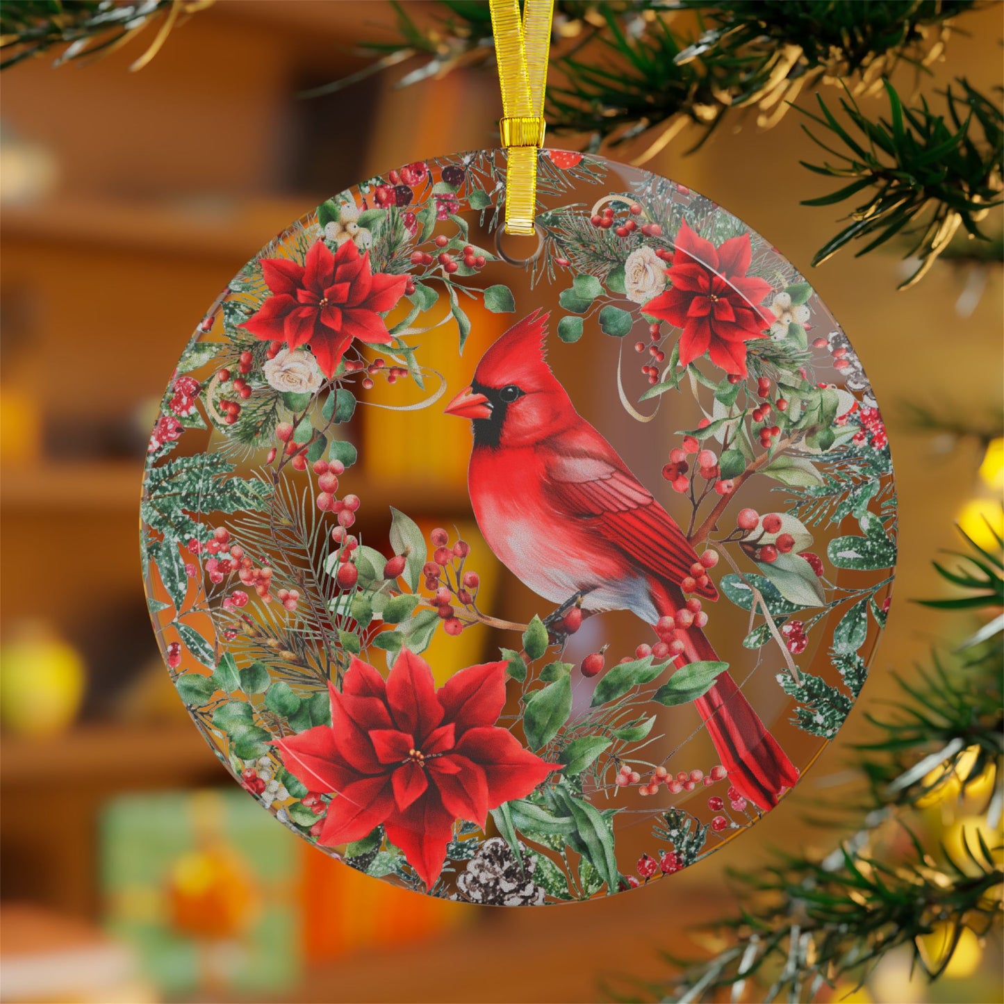 Red Cardinal Glass Christmas Ornament