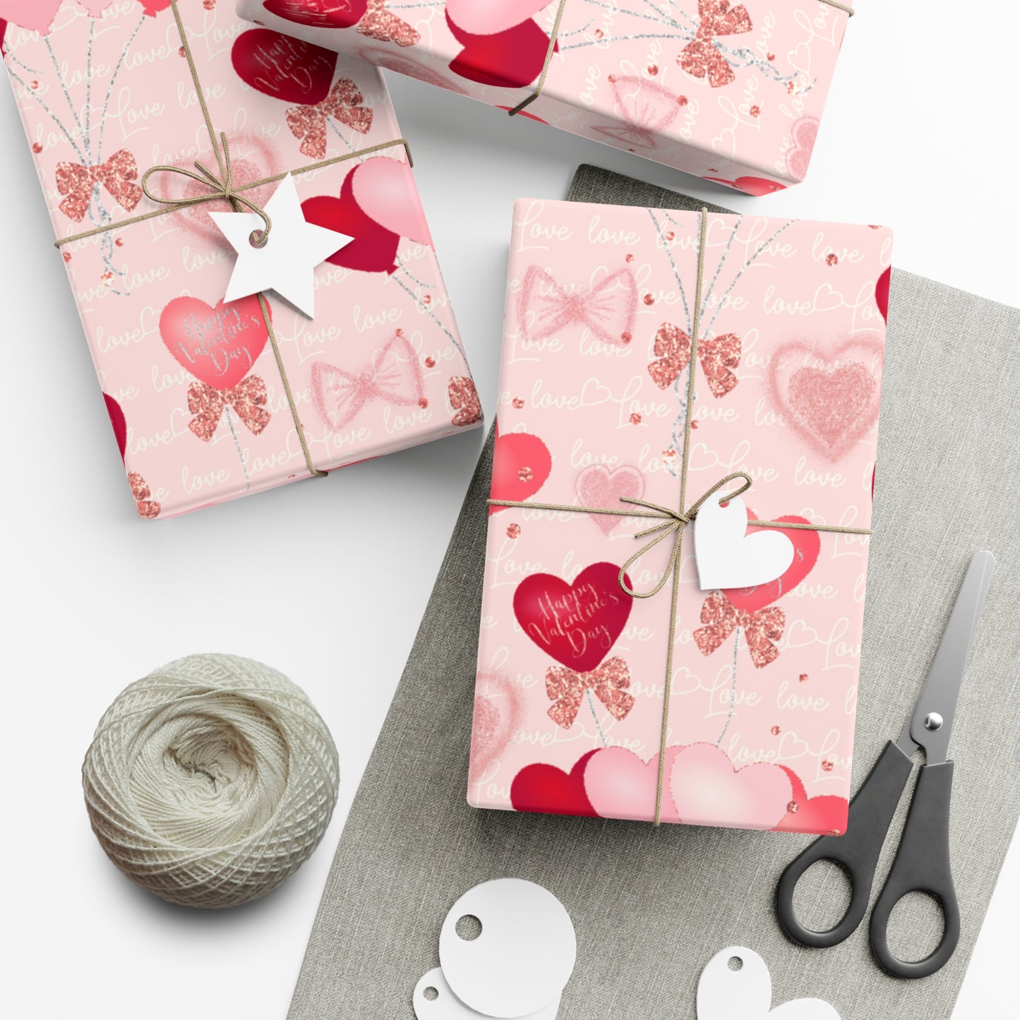 Red and Pink Heart Balloons Valentines Day Wrapping Paper