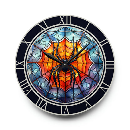 Spider Clock Creepy Halloween Hanging Decor Round Acrylic Wall Clock, Halloween Horror Decor Scary Halloween Home Decor