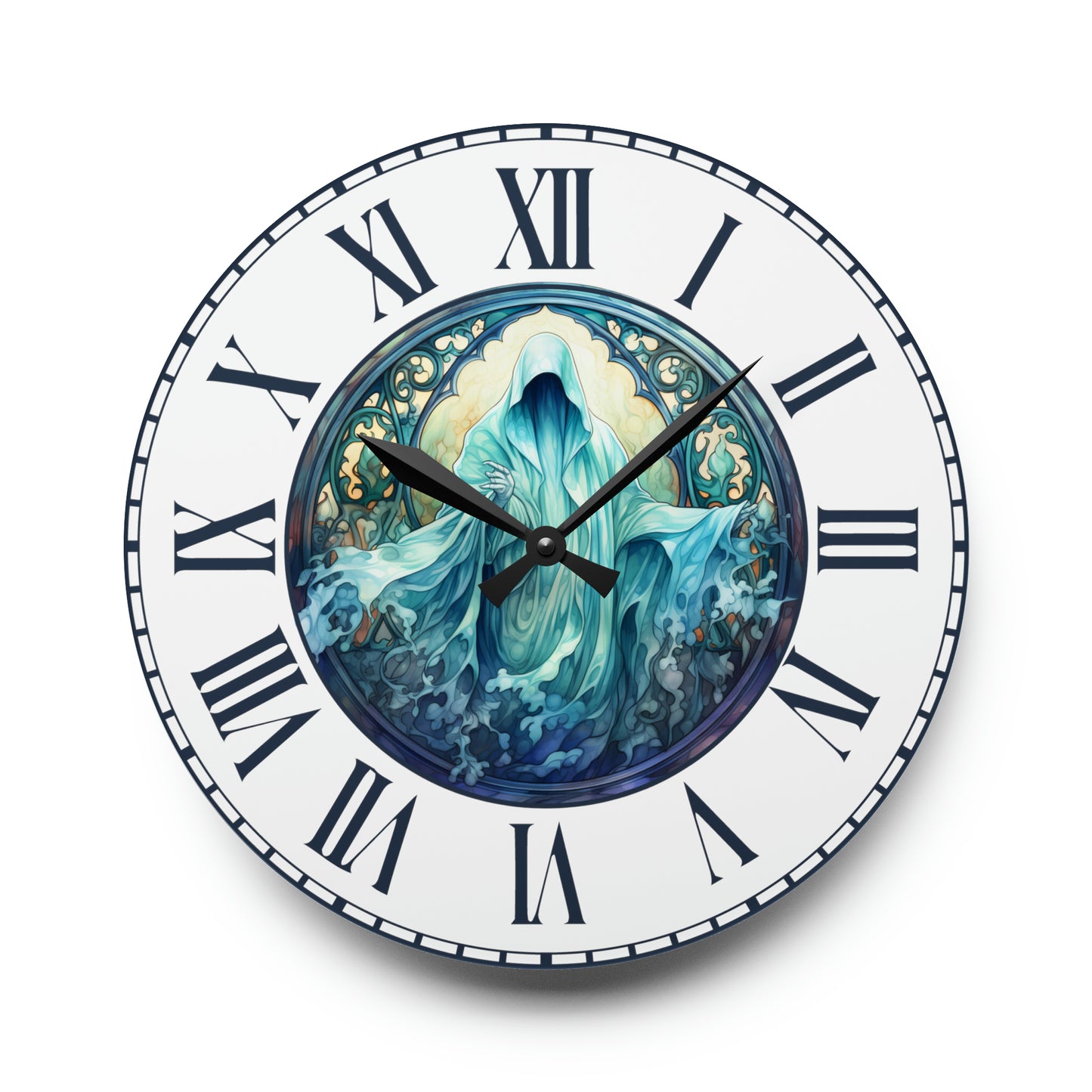 Spooky Blue Phantom Halloween Hanging Wall Clock Ghost Clock, Unique Wall Clock Halloween Gift Ideas Scary Halloween Home Decor