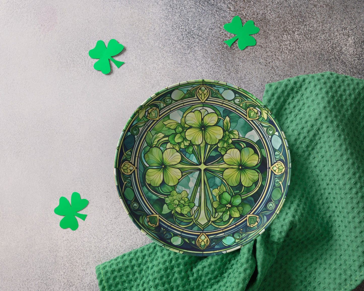 St Patricks Day Cookies Plate Thermosaf Polymer Plastic Shamrock Plate