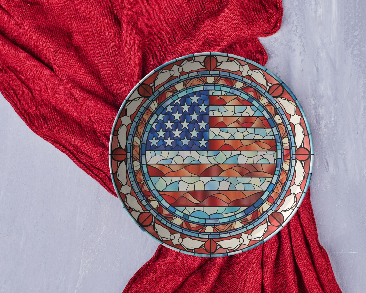 Thermosaf Polymer Plastic American Flag Dinner Plates