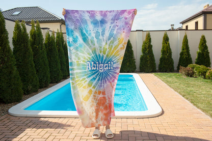 Personalized Retro Tie Dye Summer Beach Towel