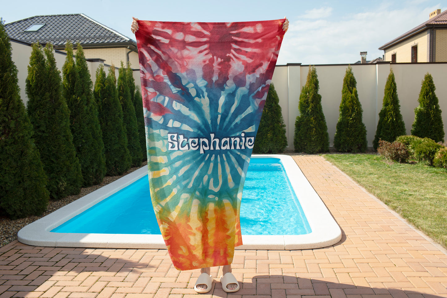 Personalized Retro Tie Dye Beach Towel