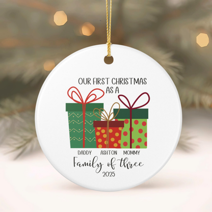 First Christmas as a Family of Three Personalized Ornament
