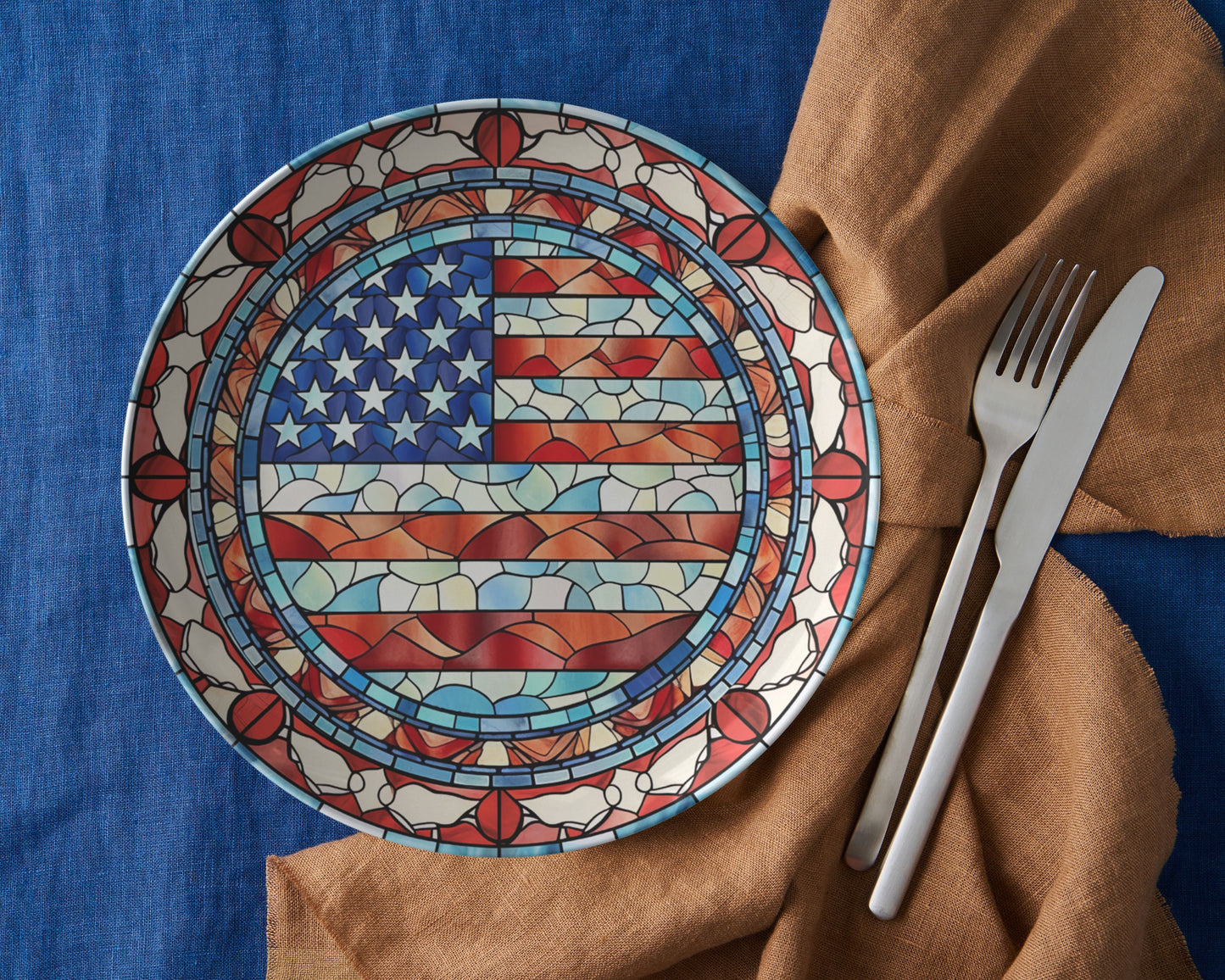 Thermosaf Polymer Plastic American Flag Dinner Plates