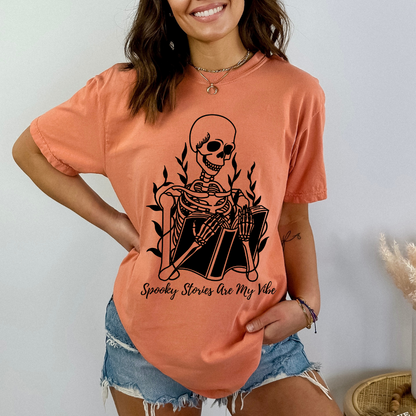 Skeleton Reading Shirt Book Lover Gift Ideas Spooky Vibes Shirt Comfort Colors Shirt Book Lover Funny T Shirt Floral Skeleton Halloween Tee