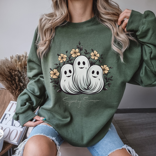 Spooky Season Retro Floral Ghost Sweatshirt, Cute Ghost Spooky Season Shirt Retro Halloween Shirt Stay Spooky Sweatshirt Floral Halloween Shirt