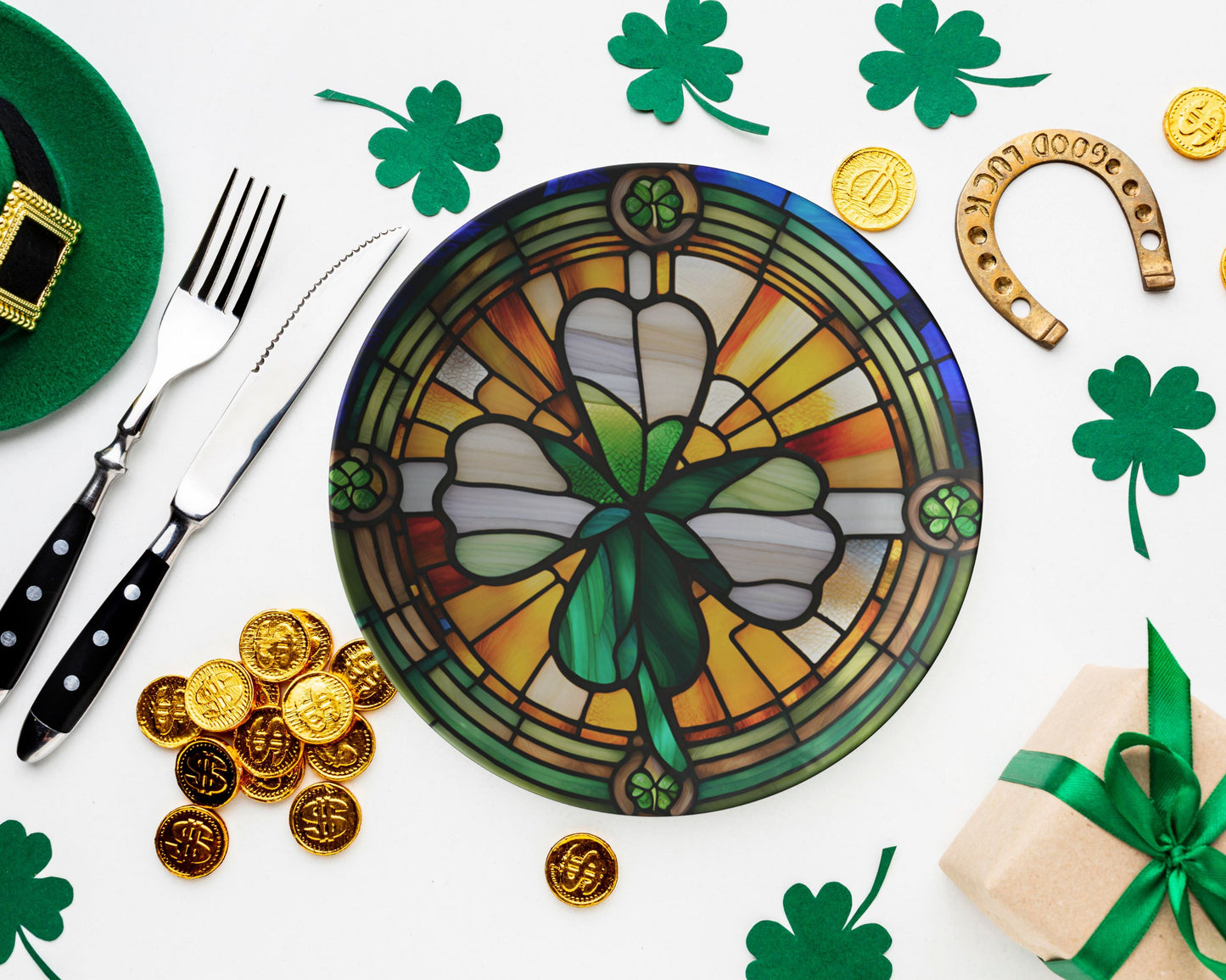 St Patricks Day Decoration Thermosaf Polymer Plastic Shamrock Plate