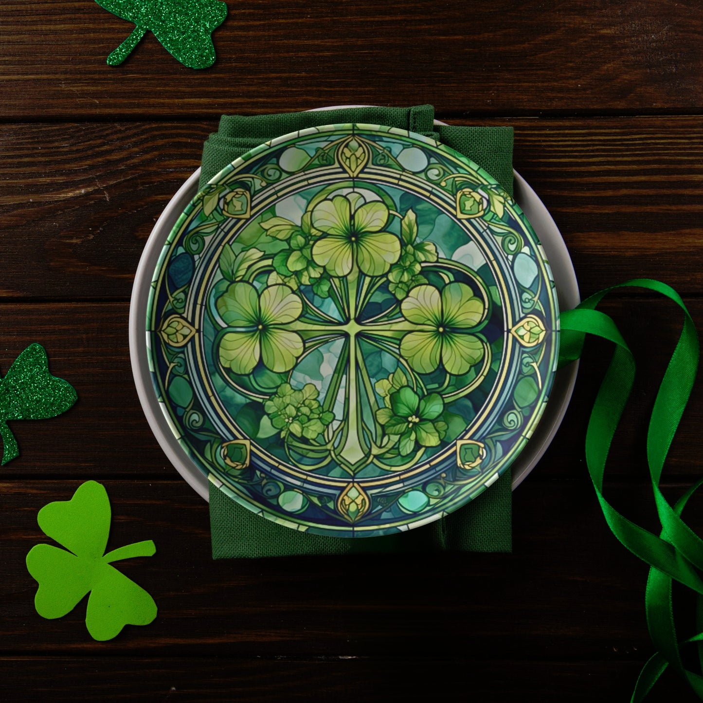 St Patricks Day Cookies Plate Thermosaf Polymer Plastic Shamrock Plate